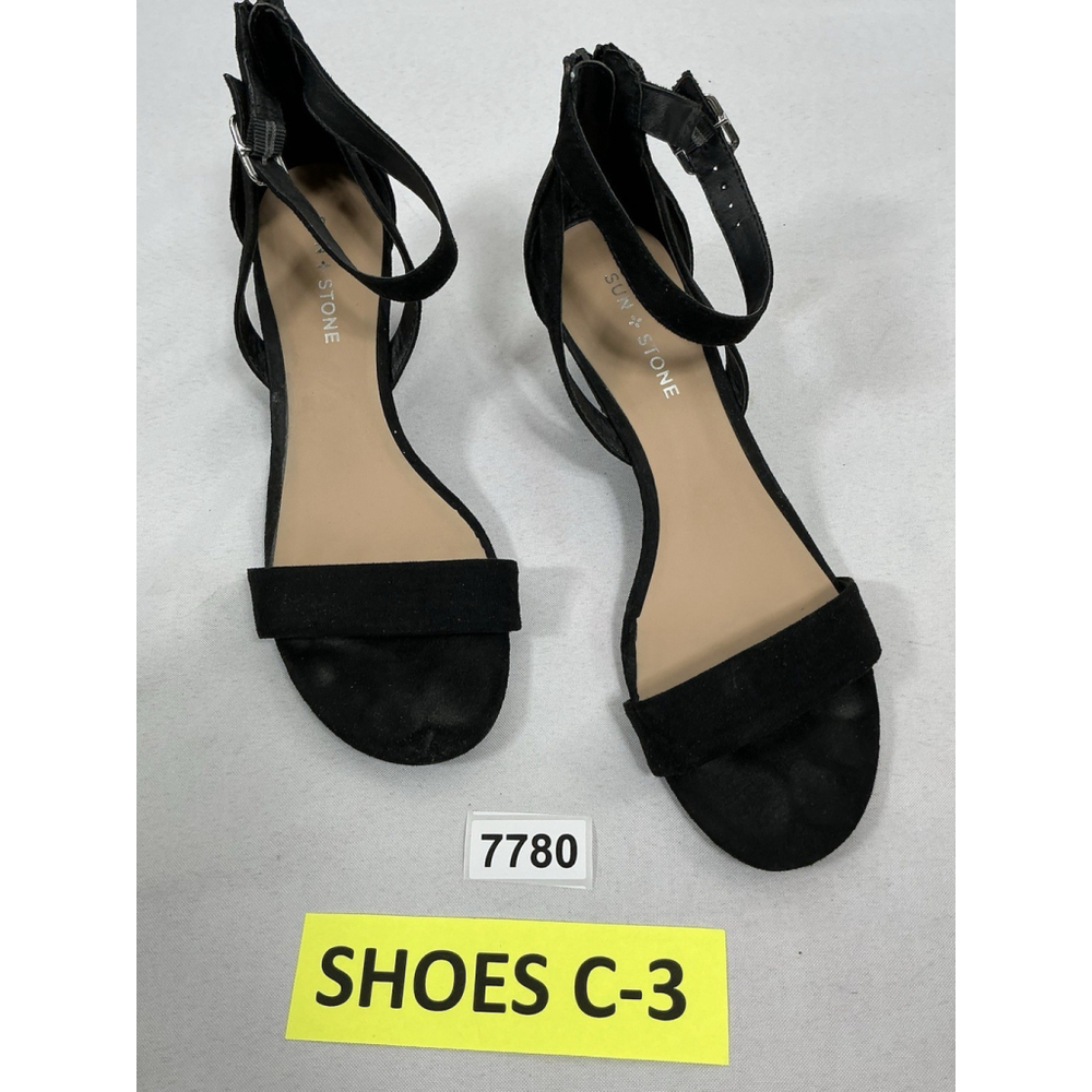 Womans Sun & Stone Strappy Wedge Sandals Size 9.5 M Black Open Toe